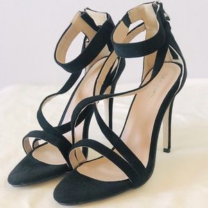 XYD Suede Black Ankle Strap Sandals